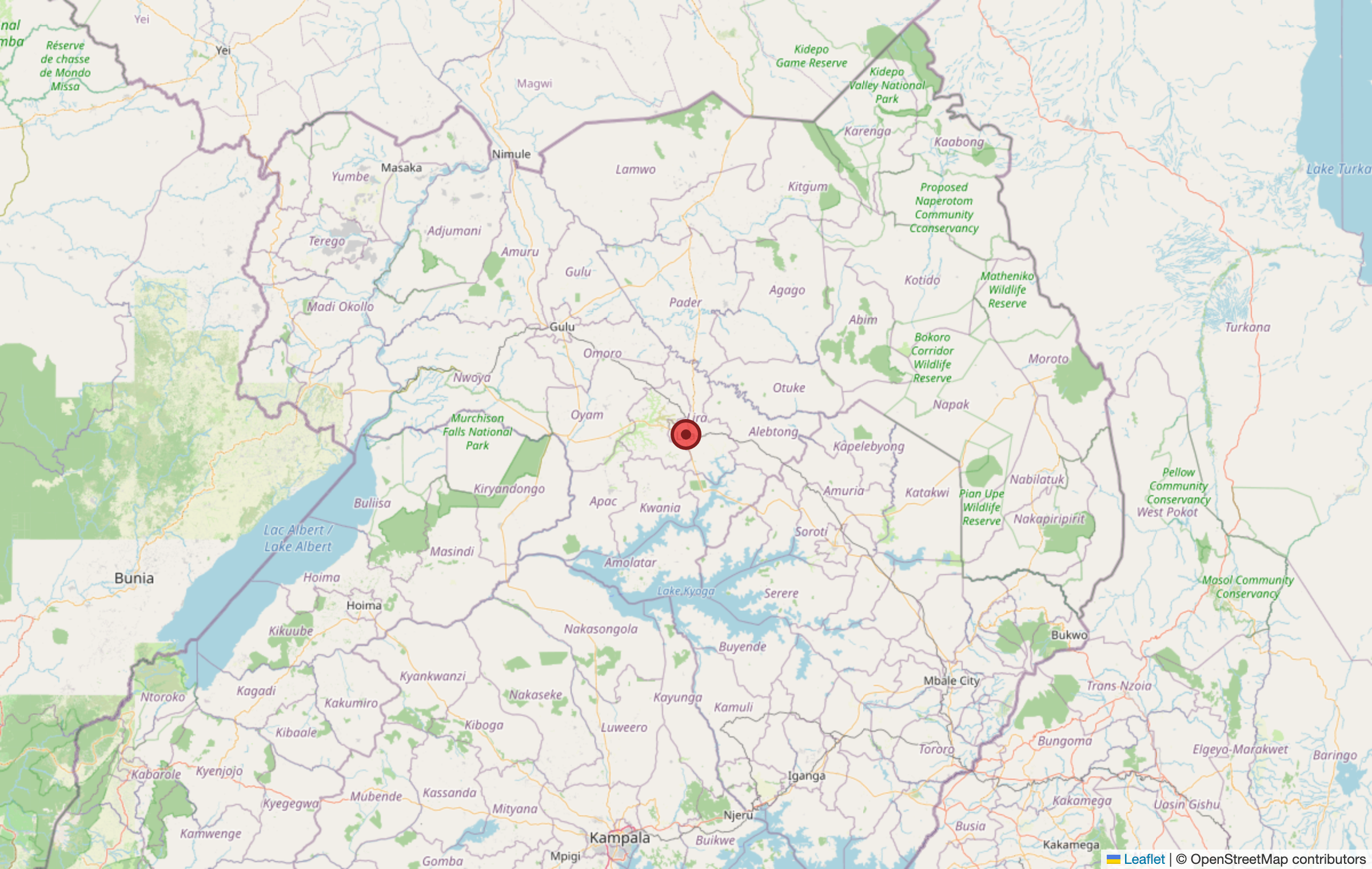 Map showing Lango sub-region, Uganda